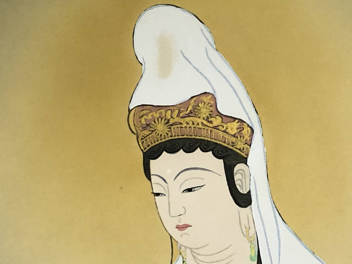予約】 【真作】掛軸 分部五鈴『白衣観世音菩薩図』仏画 a09014 掛け軸