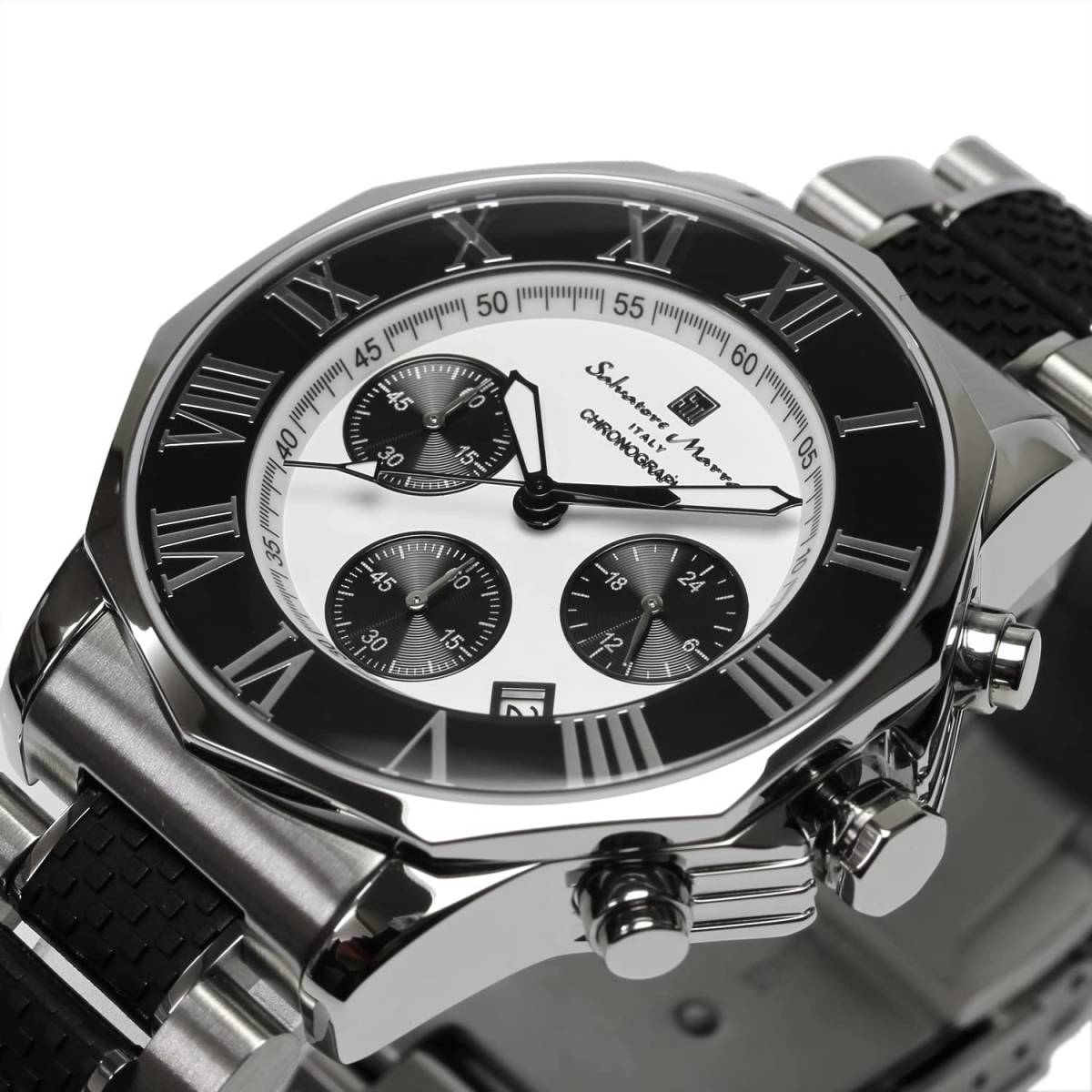 イタリアブランド 腕時計 クロノグラフ クォーツ 防水 ホワイト/ブラック アンティーク メンズ ウォッチ カジュアル フォーマル おしゃれ