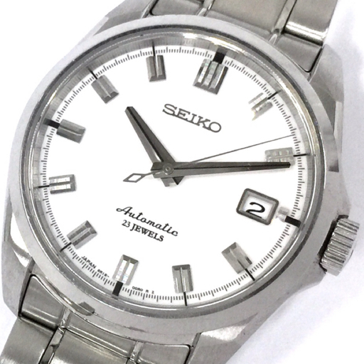 1円 セイコー 腕時計 6R15-00H0 ラウンド デイト 白文字盤 SV金具 裏