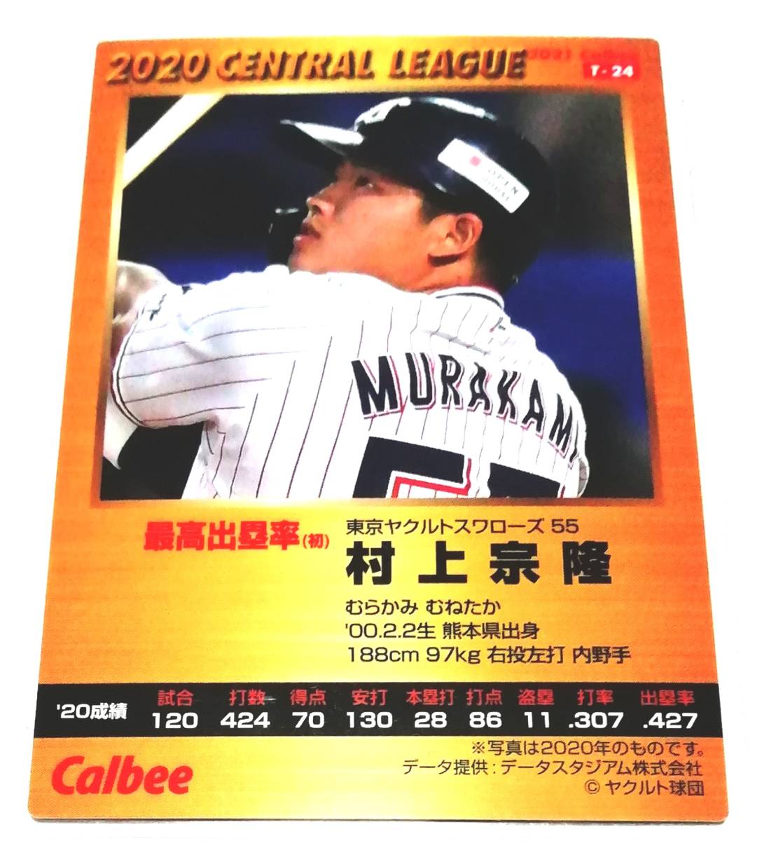 2021　第1弾　村上宗隆　タイトルホルダーカード　ヤクルトスワローズ　【T-24】　★ カルビープロ野球チップス_画像3