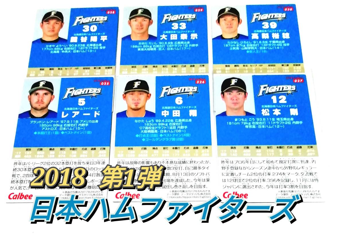 2018 第1弾 日本ハム レギュラーカード 全6種セット ☆ カルビープロ