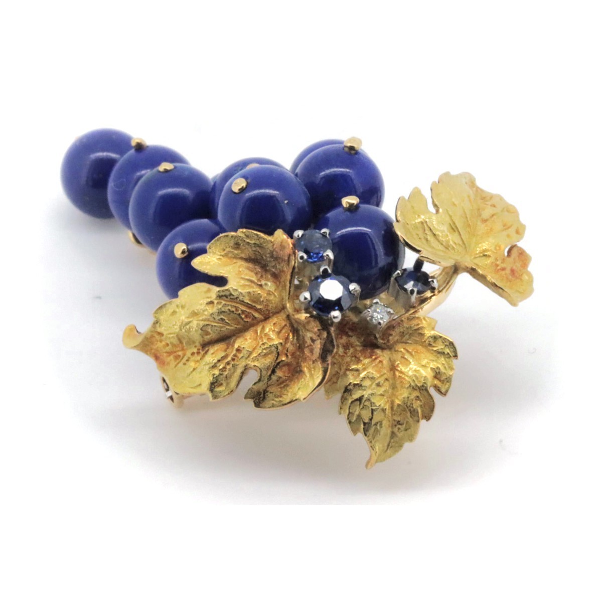  Ishikawa .. grape motif brooch pendant lapis lazuli / sapphire / diamond K18YG/PT900 pawnshop exhibition 