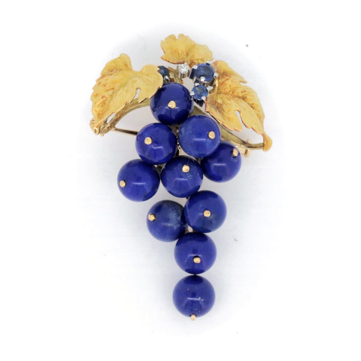  Ishikawa .. grape motif brooch pendant lapis lazuli / sapphire / diamond K18YG/PT900 pawnshop exhibition 