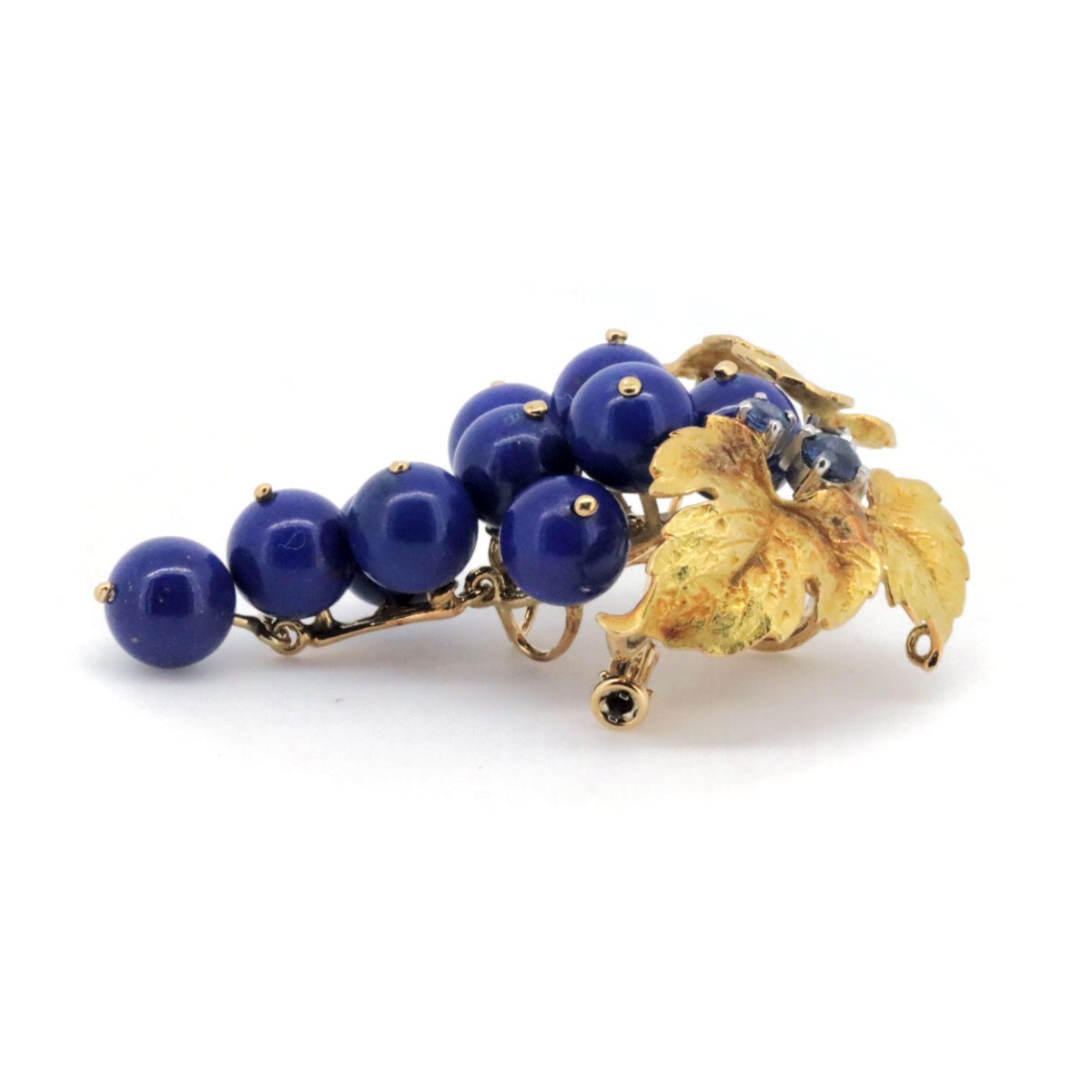  Ishikawa .. grape motif brooch pendant lapis lazuli / sapphire / diamond K18YG/PT900 pawnshop exhibition 