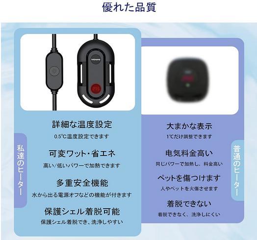 小型水槽 ヒーター ミニヒーター アクアリウムヒーター 熱帯魚 金魚 カメ サーモスタット LED 温度調節 過熱保護 海水 淡水 50W 20- 60cm 