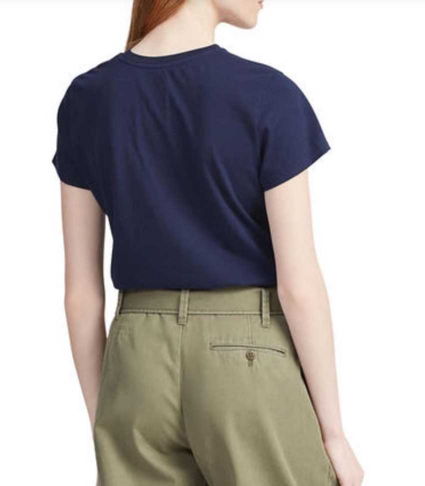  free shipping * new goods not yet have on POLO Ralph Lauren spangled Logo T-shirt lady's navy Polo Ralph Lauren 