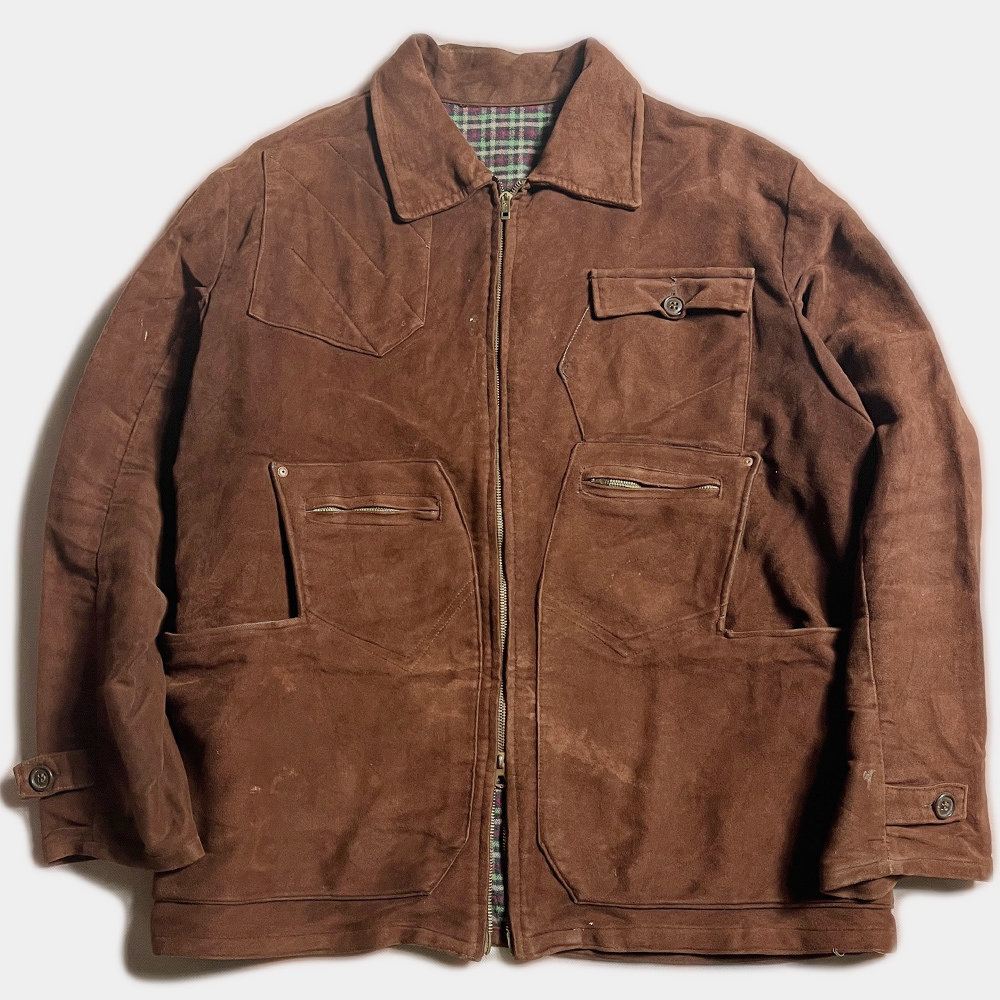 激レア! 50'S ブラウン モールスキン ハンティング ジャケット イタリア BROWN MOLESKIN HUNTING JACKET ITALY ベルベット 60'S イタリアン