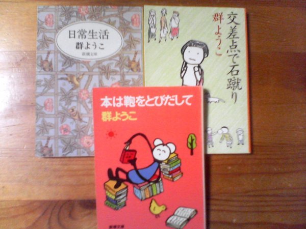 V◇群ようこの３冊　本は鞄をとびだして・交差点で石蹴り・日常生活　新潮文庫_画像1