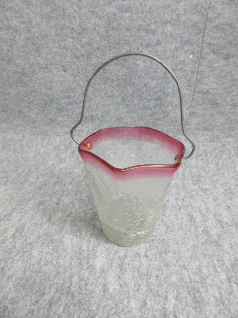 【政】27515 アイスペール ピンク 氷裂文 高杯 氷皿 レトロ 骨董 古物