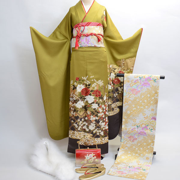  long-sleeved kimono kimono full set silk small articles till 20 point complete set all ..7 days rental ( stock ) cheap rice field shop [ rental ]R180