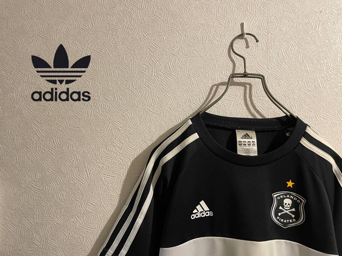 ◯ adidas × ORLANDO PIRATES ゲーム シャツ / アディダス オーランドパイレーツ Tシャツ カットソー ブラック 黒 XS Boys Mens #Sirchive