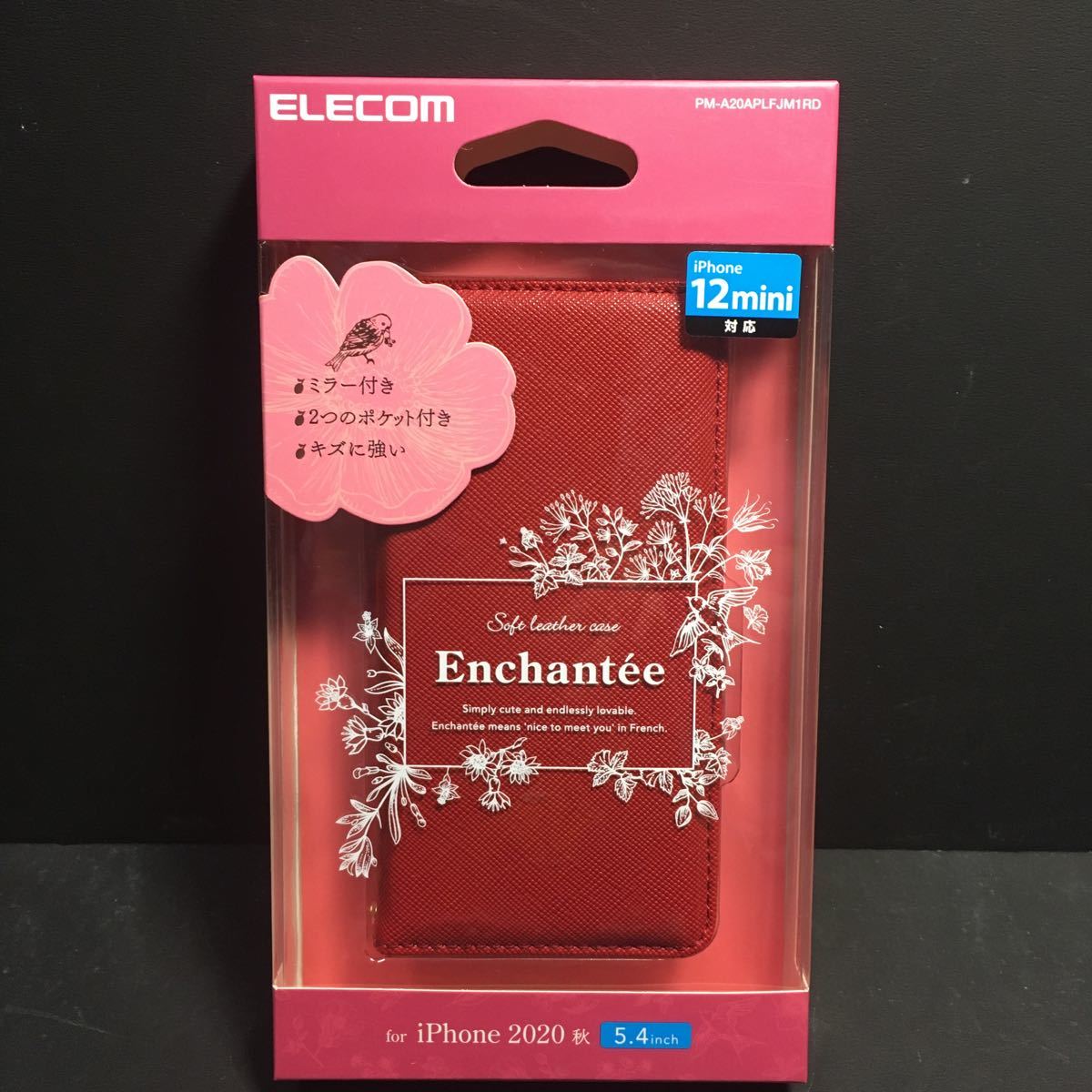  new goods Elecom iPhone 12 mini for 5.4 -inch notebook type case Enchante\'e PM-A20APLFJM1RD mirror attaching regular price =2940 jpy A2398.Enchantee