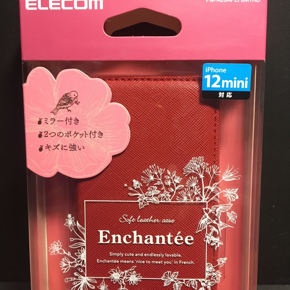  new goods Elecom iPhone 12 mini for 5.4 -inch notebook type case Enchante\'e PM-A20APLFJM1RD mirror attaching regular price =2940 jpy A2398.Enchantee