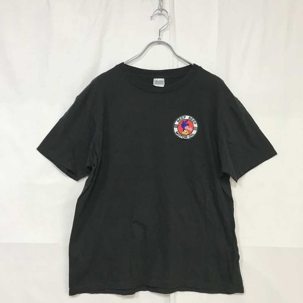 【人気】Tシャツ クルーネック BEEP BEEP MOTOR OIL アメカジ ワッペン バックプリント ブラック コットン100％ サイズL/S4689_画像2