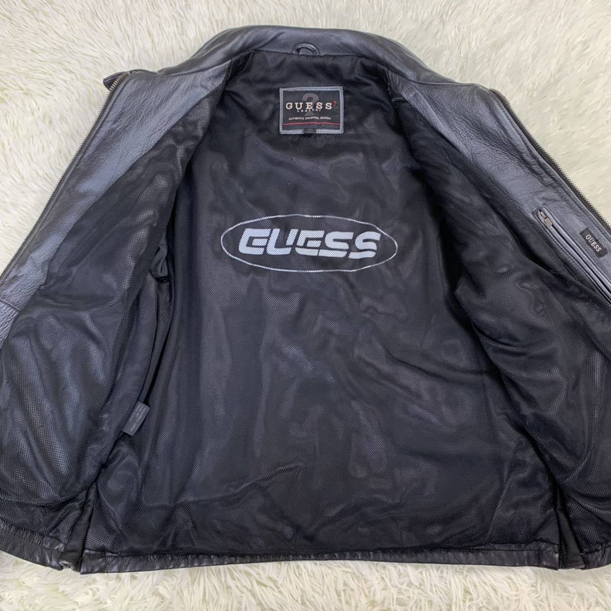 ☆激レア☆GUESS レザージャケット ビッグロゴ 腕ロゴ バックロゴ L