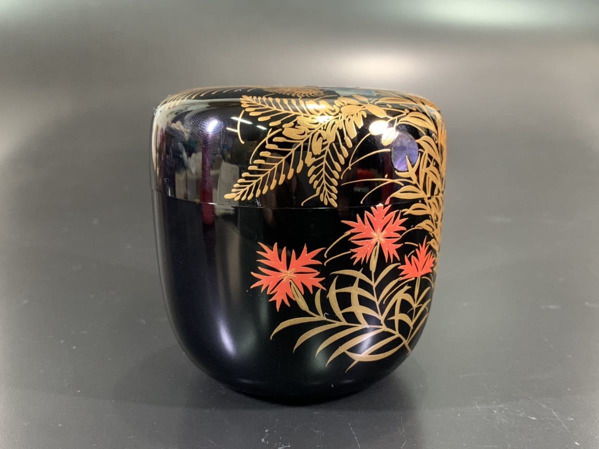 高級漆器 一后一兆作 輪島塗 「秋草 棗」 金彩蒔絵 螺鈿細工 高級漆器 一后一兆作 輪島塗 「秋草 棗」 金彩蒔絵 螺鈿細工
