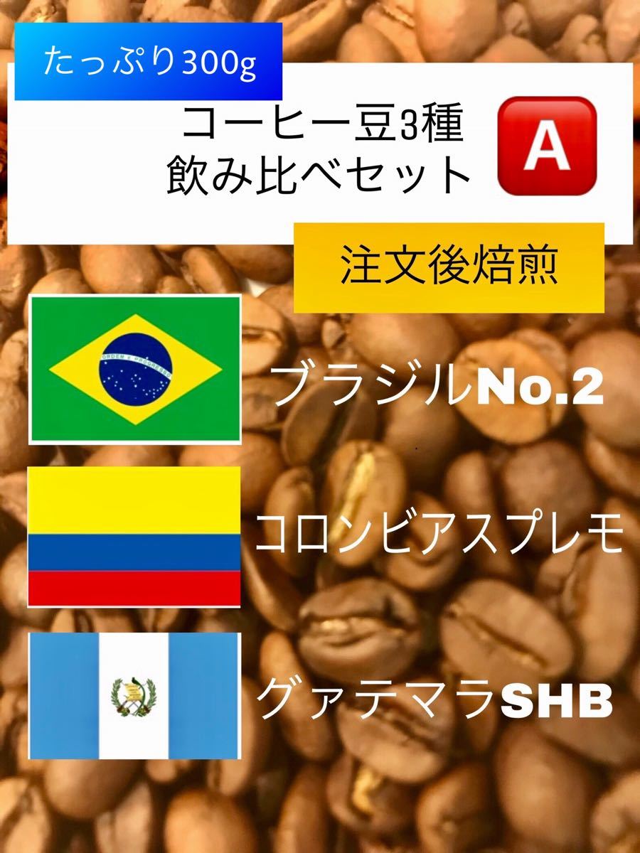 注文後焙煎》コーヒー豆3種 飲み比べAセット300g(3×100g)※即購入可 通販