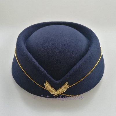 M624☆新品コスプレ用帽子 キャビンアテンダント風 金色のリーフモチーフ付き (ネイビー)_画像2