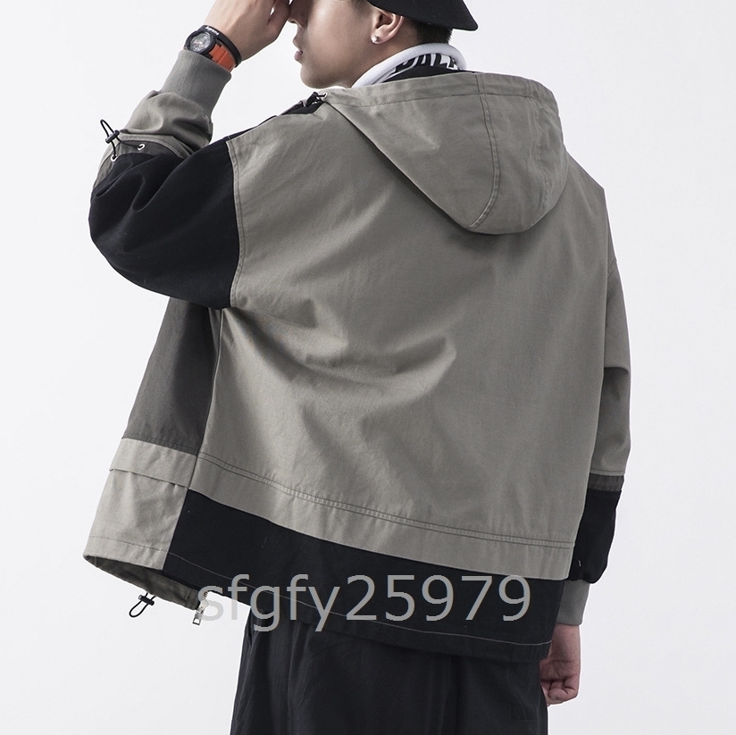 A579☆新品フード ブルゾン ジャケット メンズ ジャンバー マウンテンパーカー 春 コート 紳士 配色切替「色、サイズM~2XL選択可」_画像7