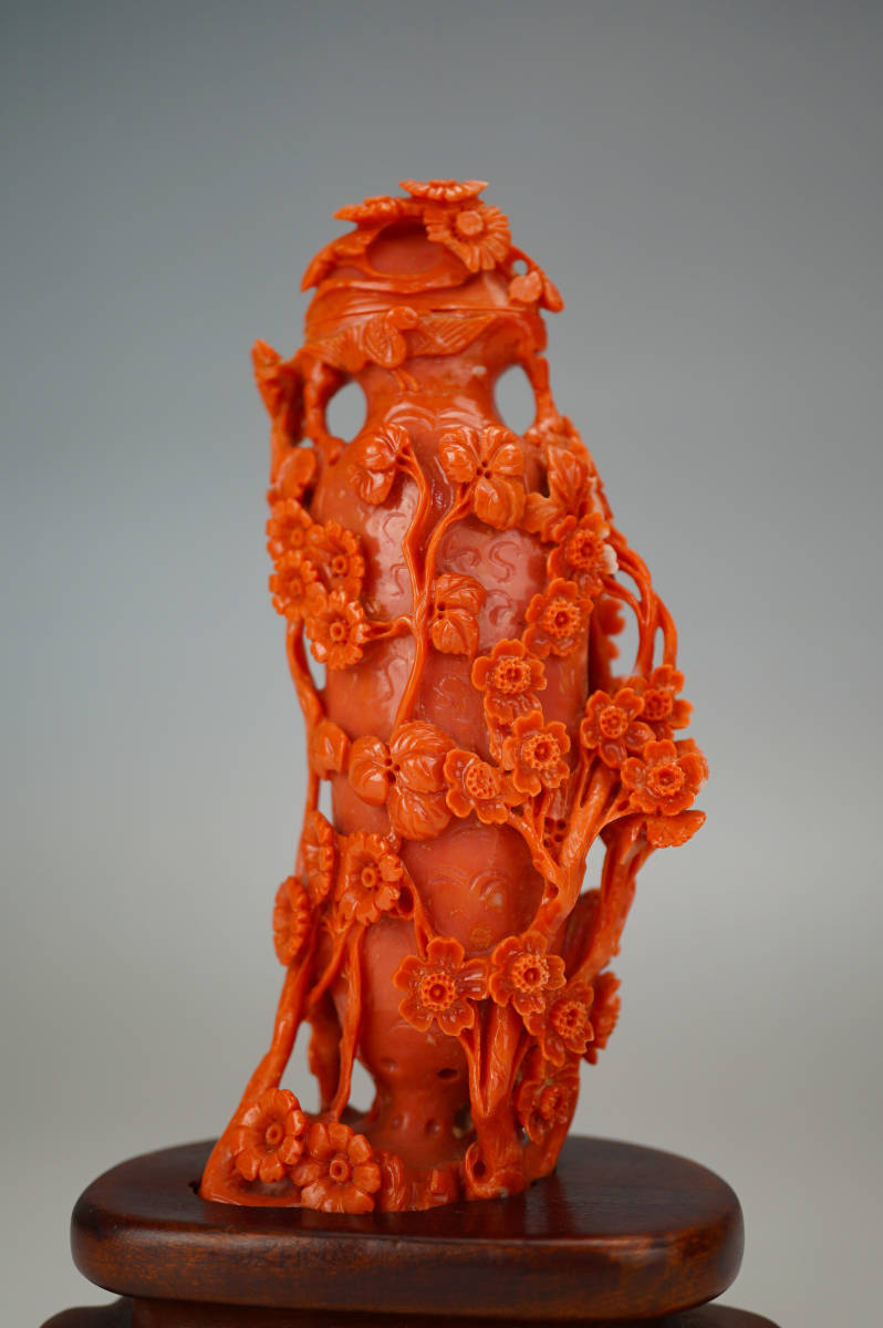 Yahoo!オークション - 鳴】中国美術 天然本珊瑚 極上花鳥紋細工彫刻 