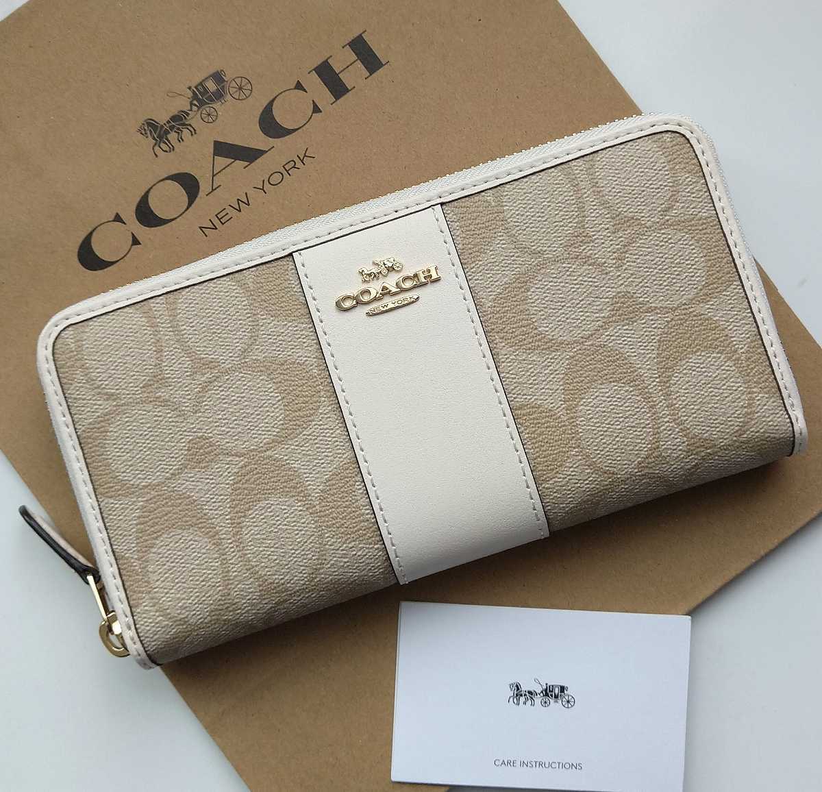 新品】COACH コーチ 長財布 シグネチャー ライトカーキ チョーク www