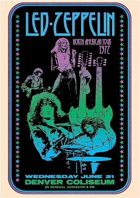 ポスター★レッド・ツェッペリン（Led Zeppelin）1972 北米ツアー・デンバー・コンサート★ZEP/ジミー・ペイジ_ポスターサイズ：42cm × 29.7cm