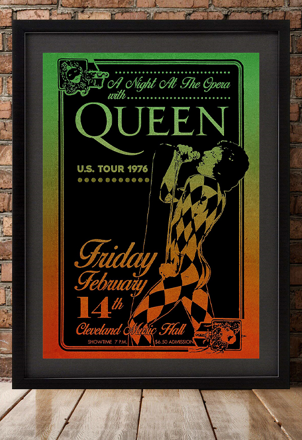 ポスター★クィーン オペラ座の夜USツアー 1976年2月★Queen 1976 A Night at the Opera Tour Cleveland★ボヘミアン・ラプソディ_額装イメージ（額は付属しません）