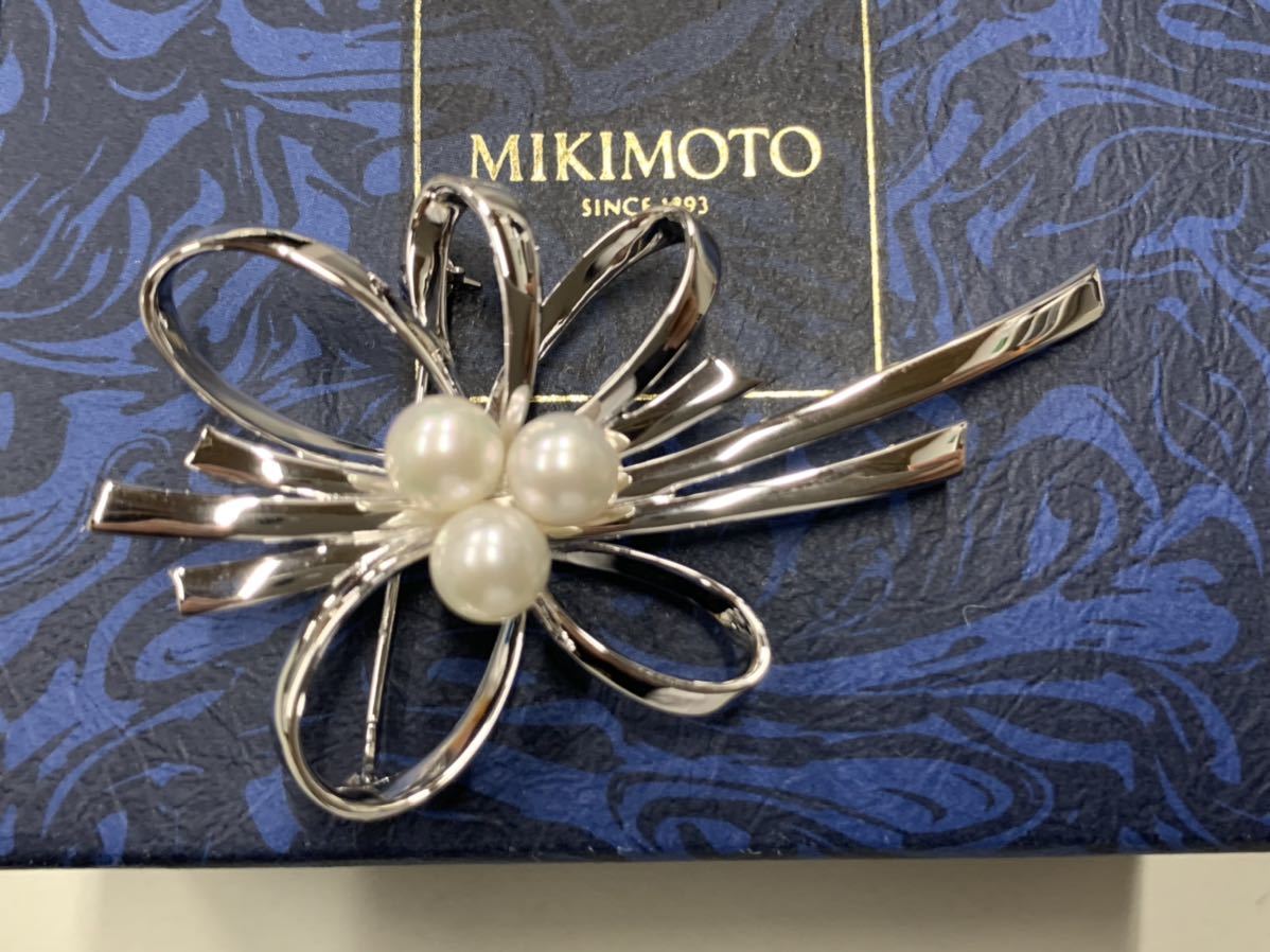 ミキモト MIKIMOTO パールブローチ シルバーブローチ 箱付 真珠ブローチ-