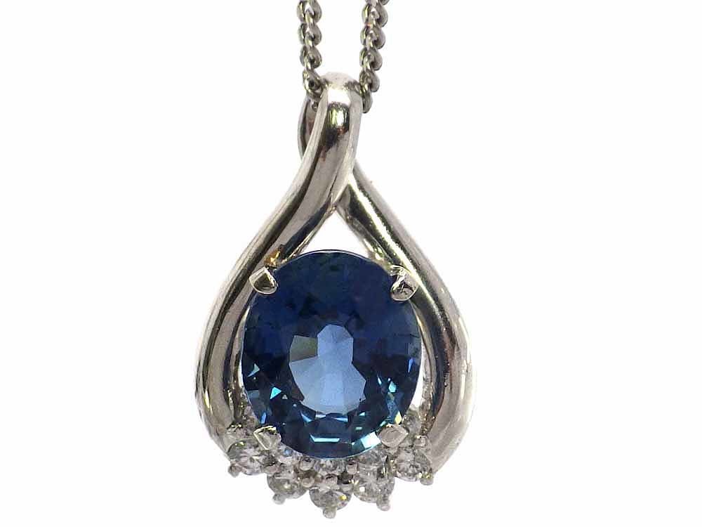 本当に信頼出来る商品 40cm Jewelry 8.6g Pt900/850 ダイヤモンドネックレス サファイア Sapphire3.326ct Necklace Dia0.30ct サファイア