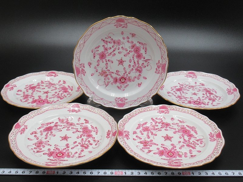 D1703 マイセン インドの華 リッチピンク プレート 5枚 ケーキ皿