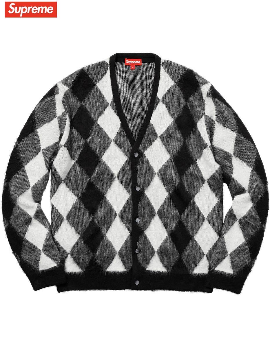 supreme Brushed Argyle Cardigan シュプリーム ブラッシュド アーガイル カーディガン 白 黒 XL モヘア