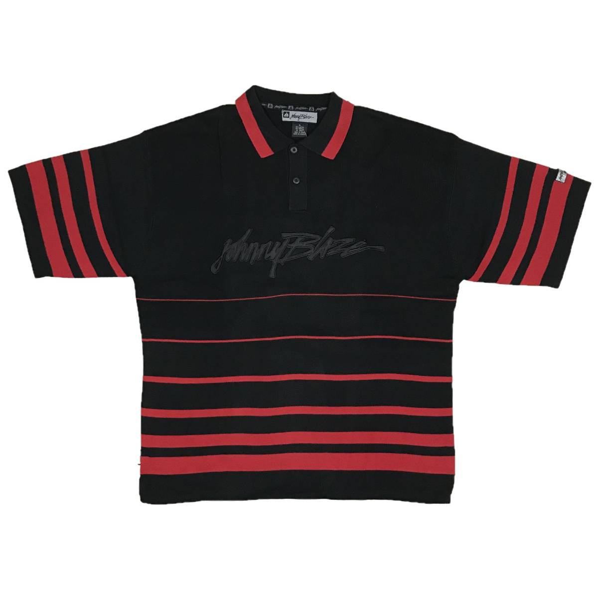 [並行輸入品] JOHNNY BLAZE ジョニーブレイズ ボタンポロタイプ 半袖 サマー セーター (ブラック/レッド) (XL)