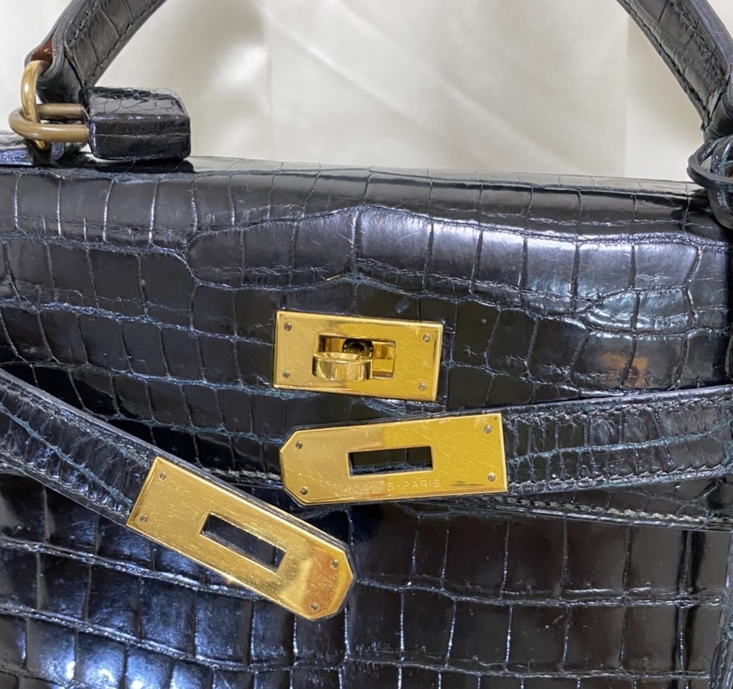 HERMES・エルメスケリー28・外縫い・クロコバッグ・ポロサス HERMES・エルメスケリー28・外縫い・クロコバッグ・ポロサス