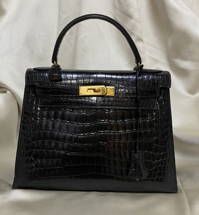 HERMES・エルメスケリー28・外縫い・クロコバッグ・ポロサス HERMES・エルメスケリー28・外縫い・クロコバッグ・ポロサス