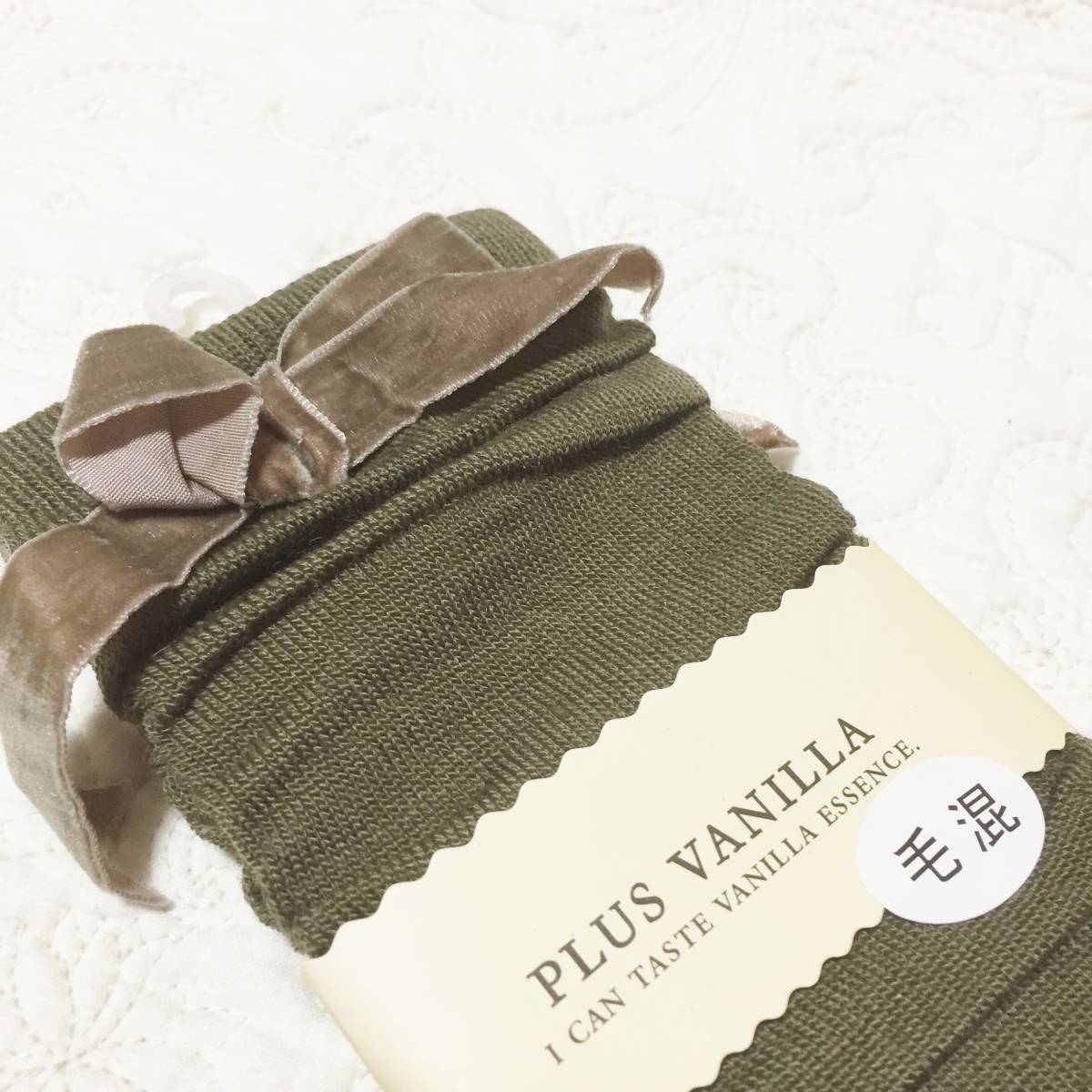  new goods ribbon attaching leg warmers / leg cover wool . khaki 