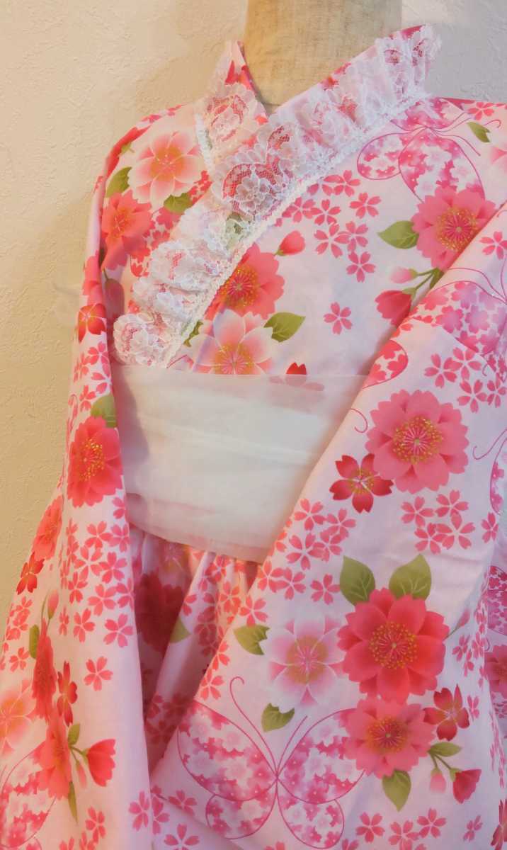 ハンドメイド*着物ドレス*七五三*卒園式*蝶と桜*ピンク_画像3