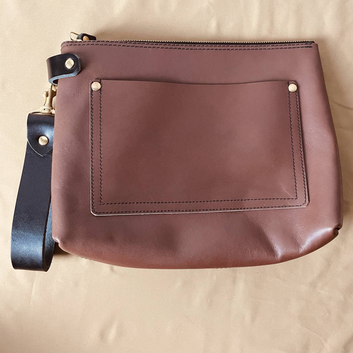  original leather by using . inset attaching fastener clutch bag! prejudice hand made meat thickness .kosi equipped Brown leather * B3082