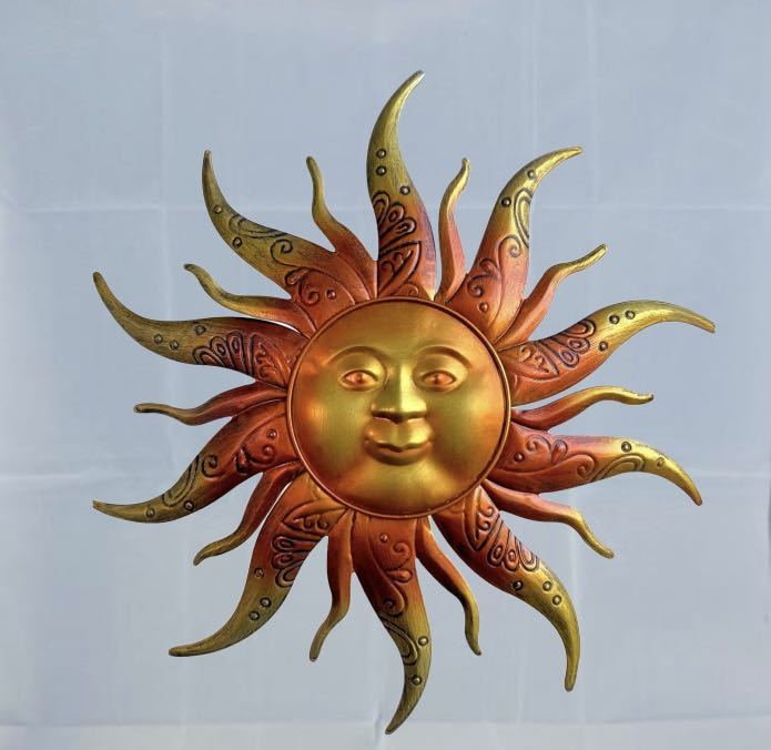人面太陽　太陽のオブジェ　壁掛けオブジェ　像 オレンジ　シンボル　インテリア