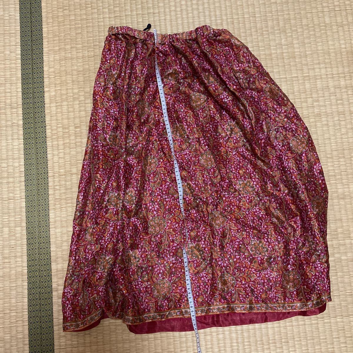 COCUE コキュ シルク スカート ウエストゴム 膝丈 フリーサイズ 絹 ラメ ブランド 東南アジア ベトナム