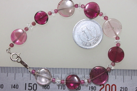  natural pink tourmaline, crystal, bracele 