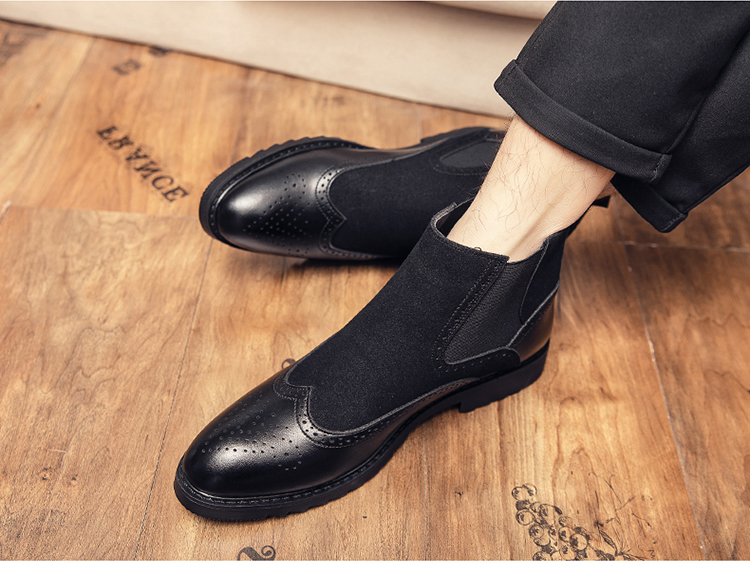 * new goods * men's TG21620-24.0cm/38 short boots black (2 color ) business shoes Work boots wing chip side-gore 