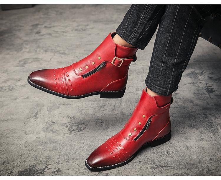 * new goods * men's TG21619-24.0cm/38 short boots red (3 color ) business shoes Work boots side fastener 