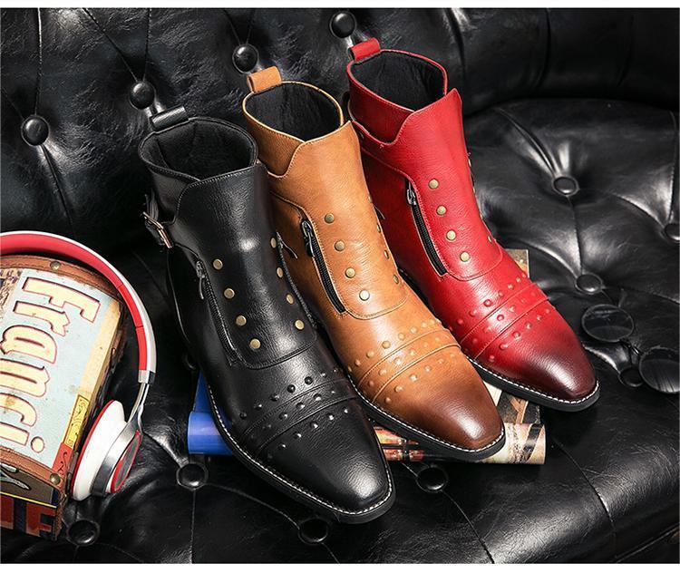 * new goods * men's TG21619-24.0cm/38 short boots red (3 color ) business shoes Work boots side fastener 