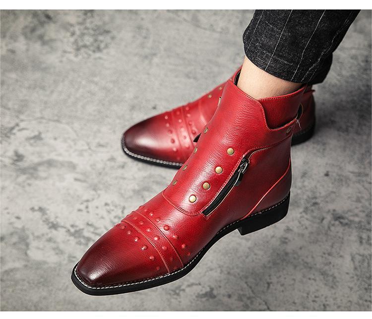 * new goods * men's TG21619-24.0cm/38 short boots red (3 color ) business shoes Work boots side fastener 