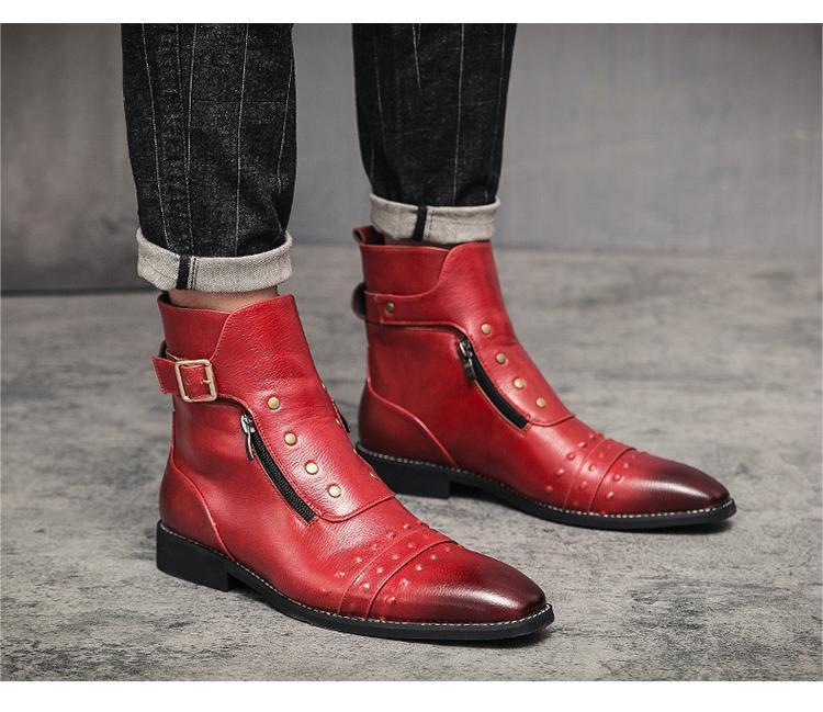 * new goods * men's TG21619-24.0cm/38 short boots red (3 color ) business shoes Work boots side fastener 