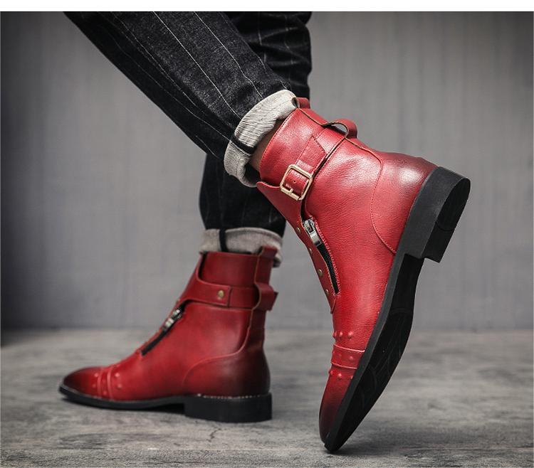 * new goods * men's TG21619-24.0cm/38 short boots red (3 color ) business shoes Work boots side fastener 