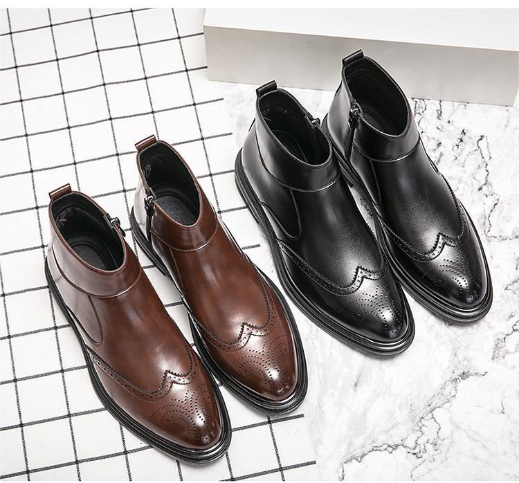 * new goods * men's TG21658-24.0cm/38 short boots black (2 color ) business shoes Work boots wing chip side-gore 