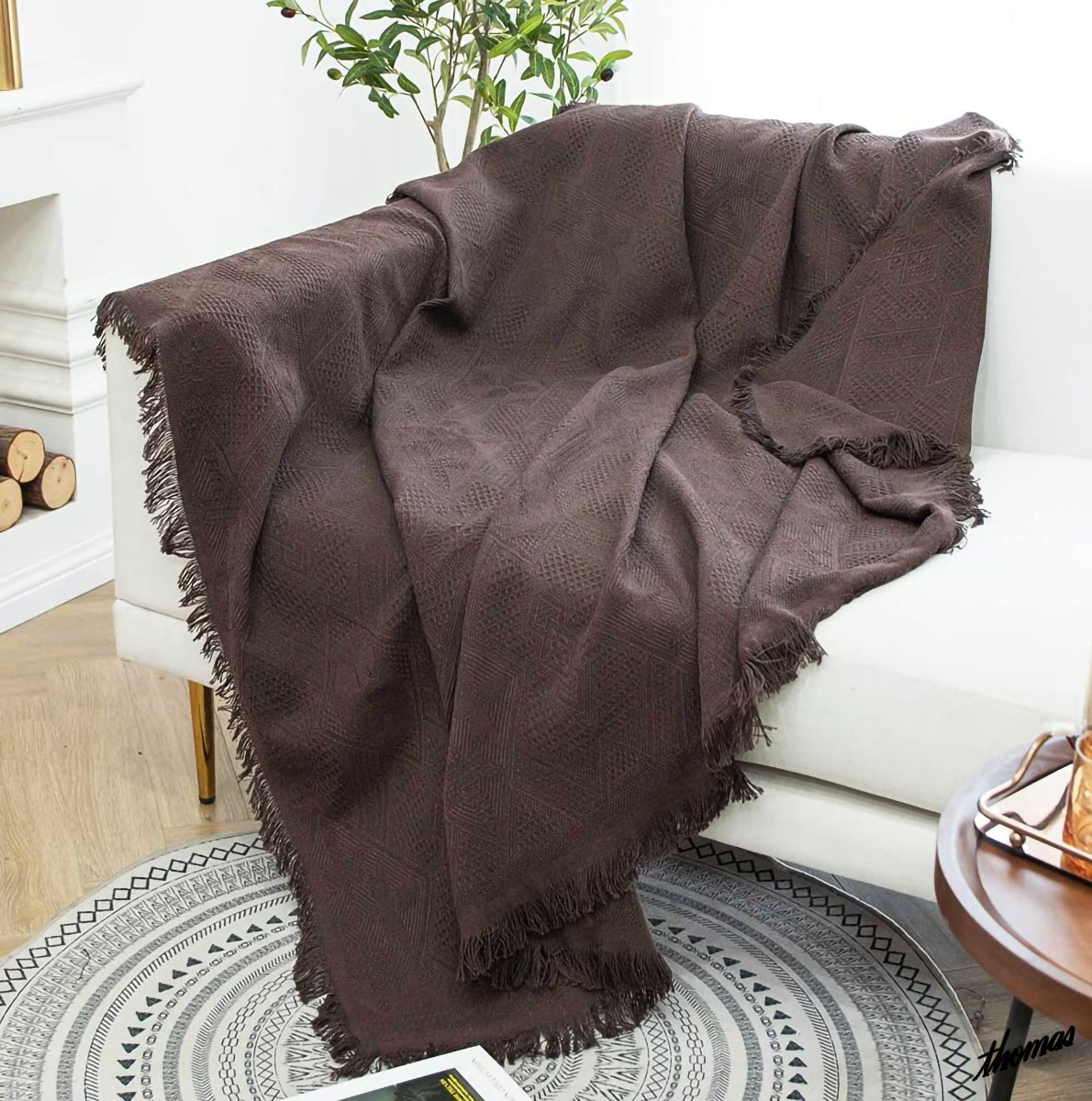 * brilliant . fringe multi cover * chocolate sofa cover 130×180cm 1-2 seater . circle wash correspondence four season circulation pattern change Northern Europe manner interior 