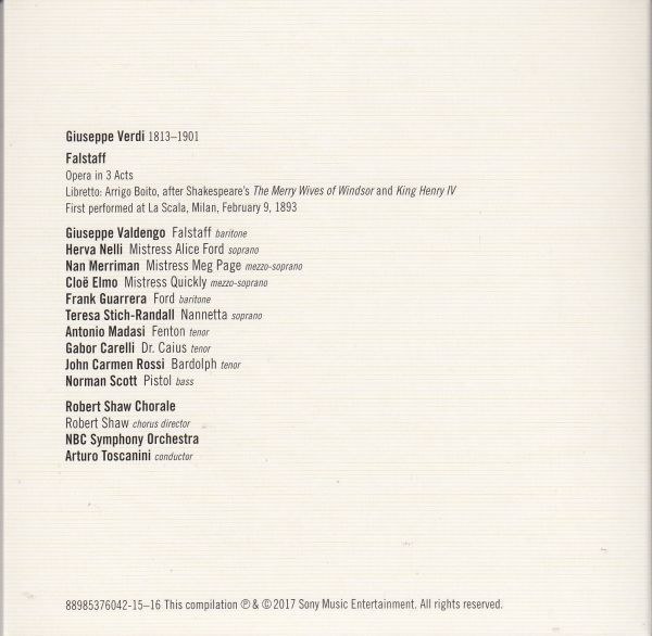 [2CD/Rca]ヴェルディ:歌劇「ファルスタッフ」全曲/G.ヴァルデンゴ(br)&H.ネッリ(s)他&A.トスカニーニ&NBC交響楽団 1950.4_画像2