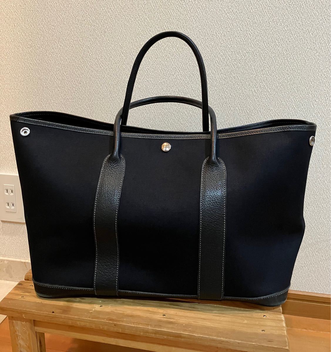 エルメス ガーデンパーティー キャンバス×レザー 36cm 黒 pm エルメス ガーデンパーティー キャンバス×レザー 36cm 黒 pm